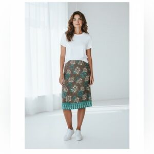 Mirasol Y2K Floral Brown and Teal Midi Skirt